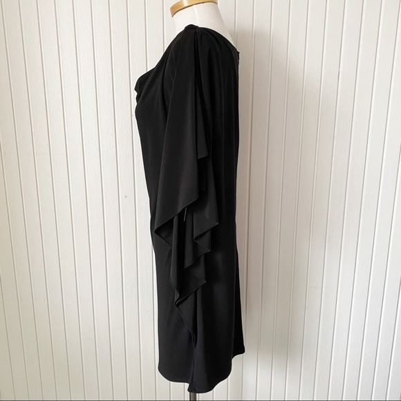 NWT Eliza J Black Sheath Cocktail Party Dress with One Side Wing Sleeve Size 10 - Picture 4 of 16